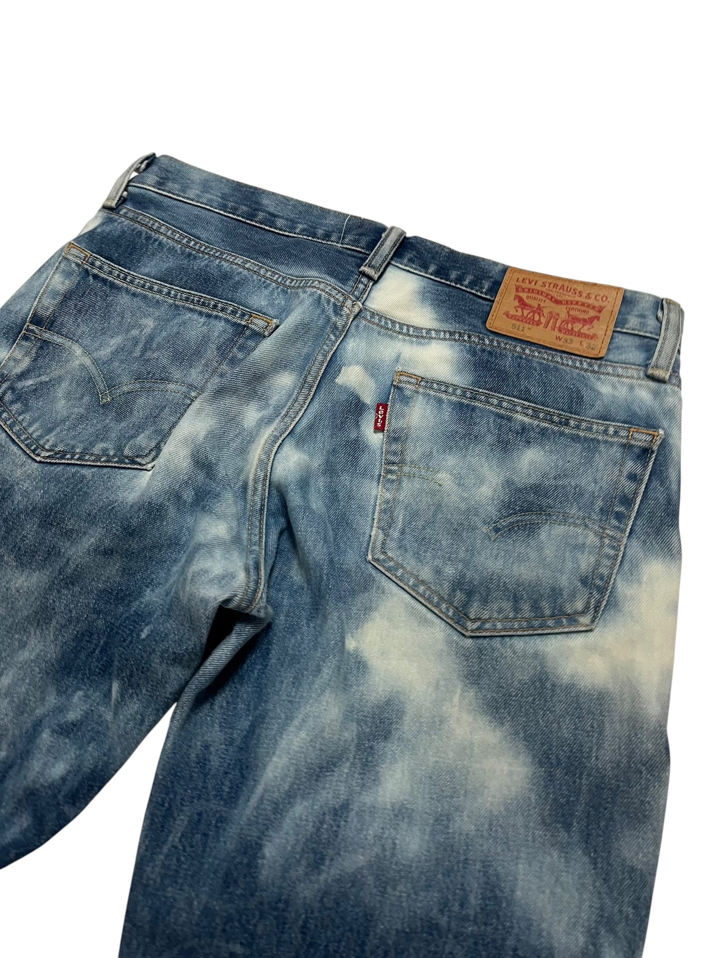 Levi's 511 Custom Bleached Smoke Swirl Art 
Vintage W33 L32 Streetwear Y2K Slim Fit Denim
