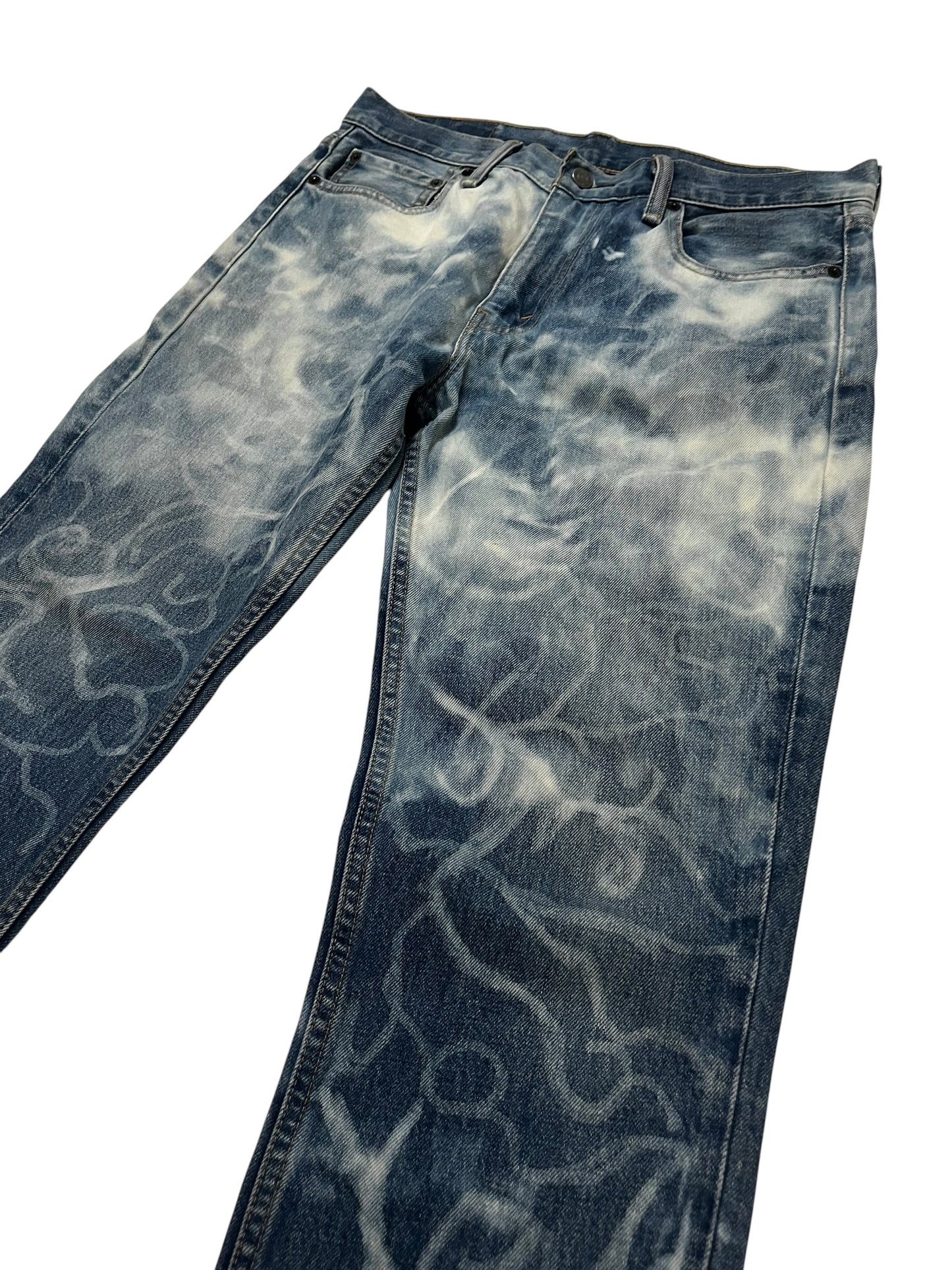 Levi's 511 Custom Bleached Smoke Swirl Art 
Vintage W33 L32 Streetwear Y2K Slim Fit Denim