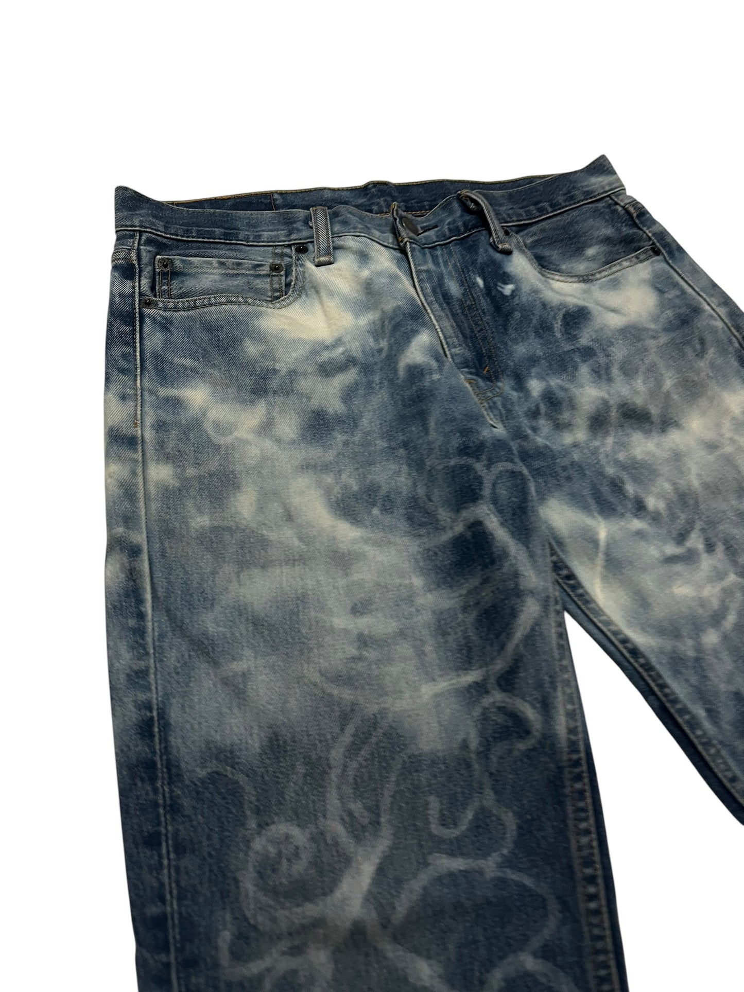 Levi's 511 Custom Bleached Smoke Swirl Art 
Vintage W33 L32 Streetwear Y2K Slim Fit Denim