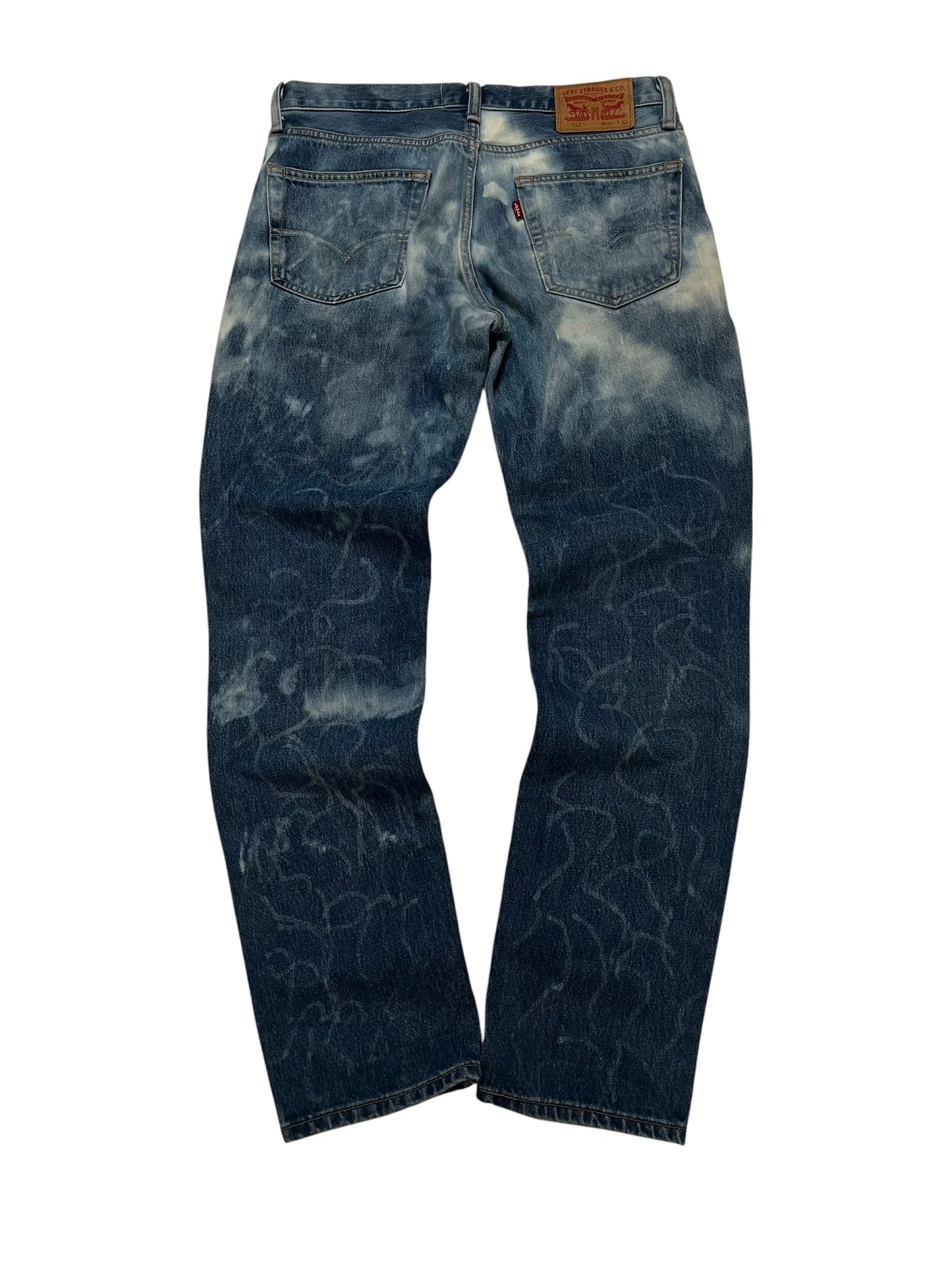 Levi's 511 Custom Bleached Smoke Swirl Art 
Vintage W33 L32 Streetwear Y2K Slim Fit Denim