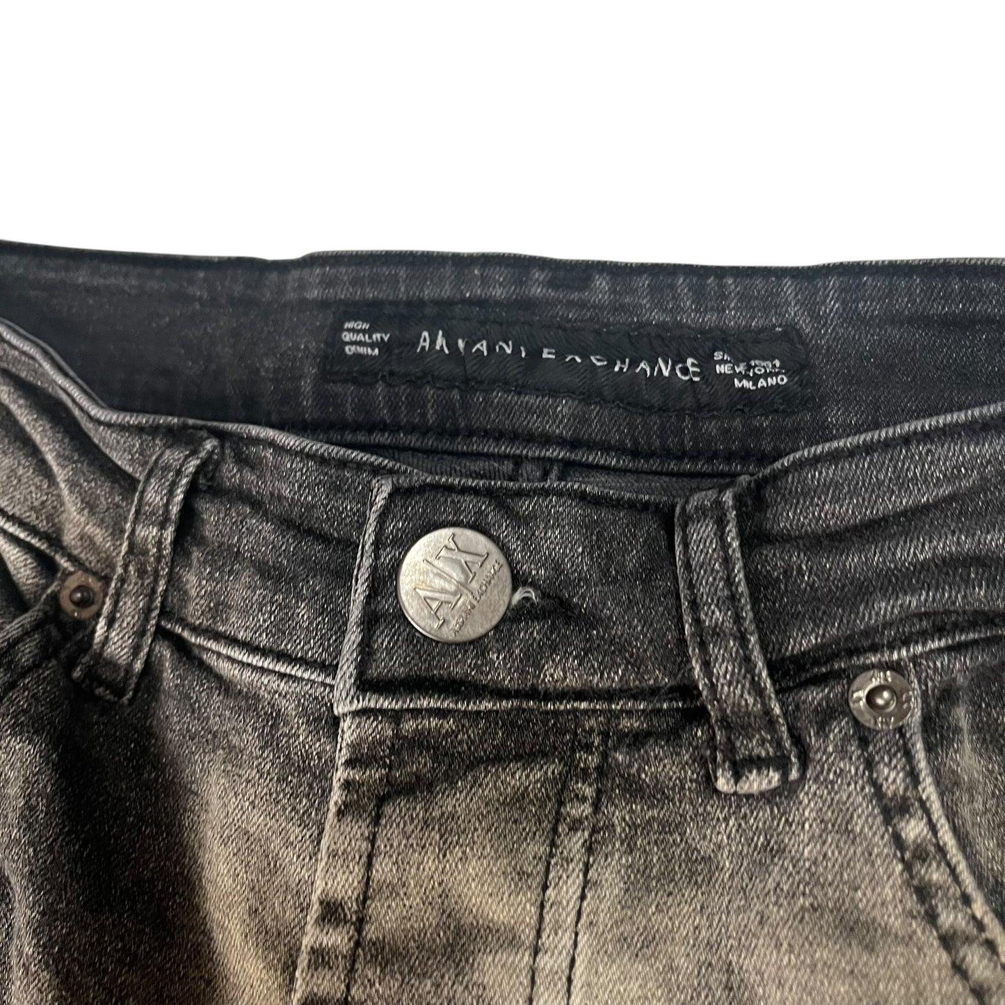 Armani Exchange AX Bleached Black Denim Slim 
Tapered W32 L32 Designer Streetwear Grunge Y2K