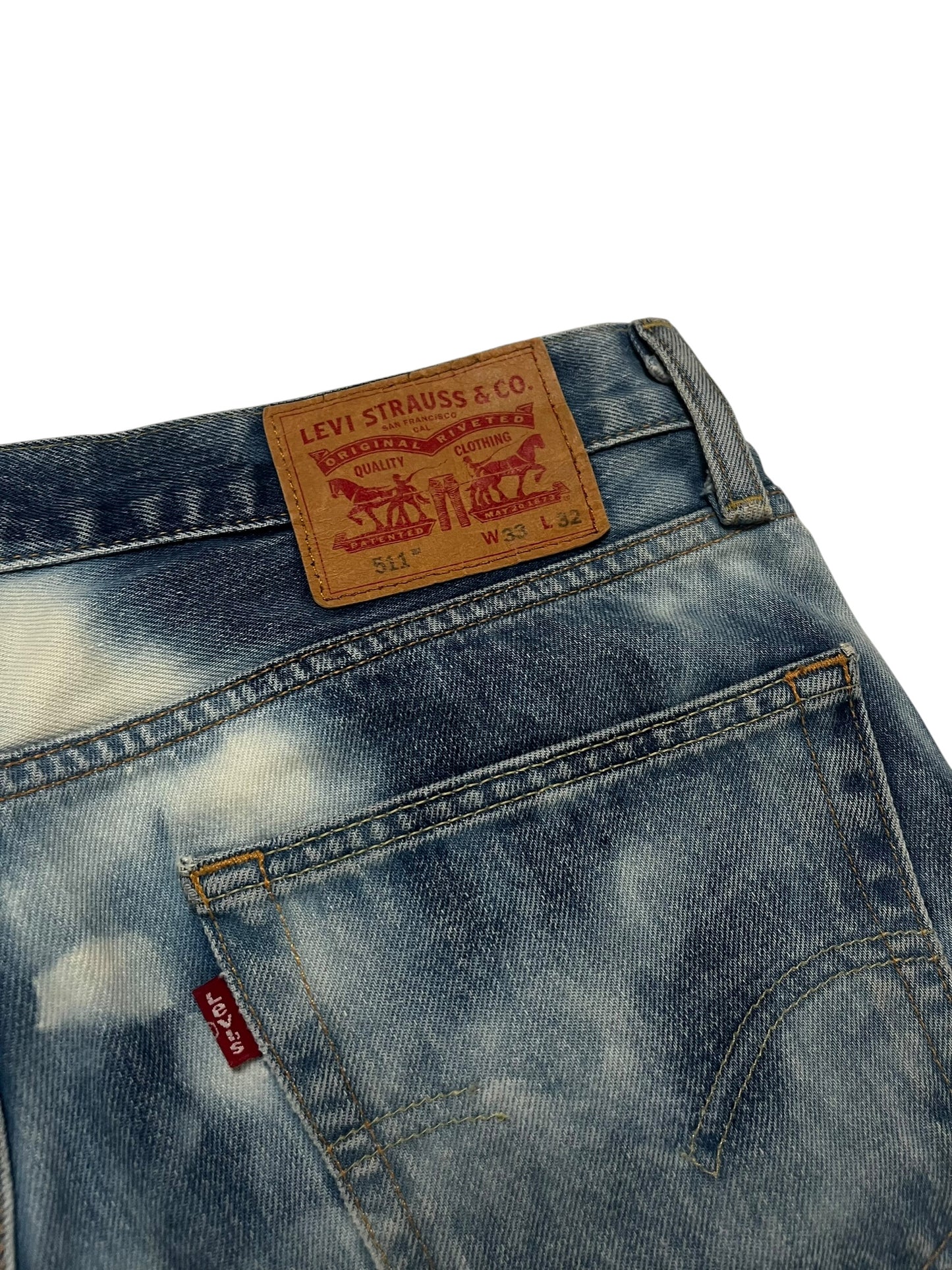 Levi's 511 Custom Bleached Smoke Swirl Art 
Vintage W33 L32 Streetwear Y2K Slim Fit Denim