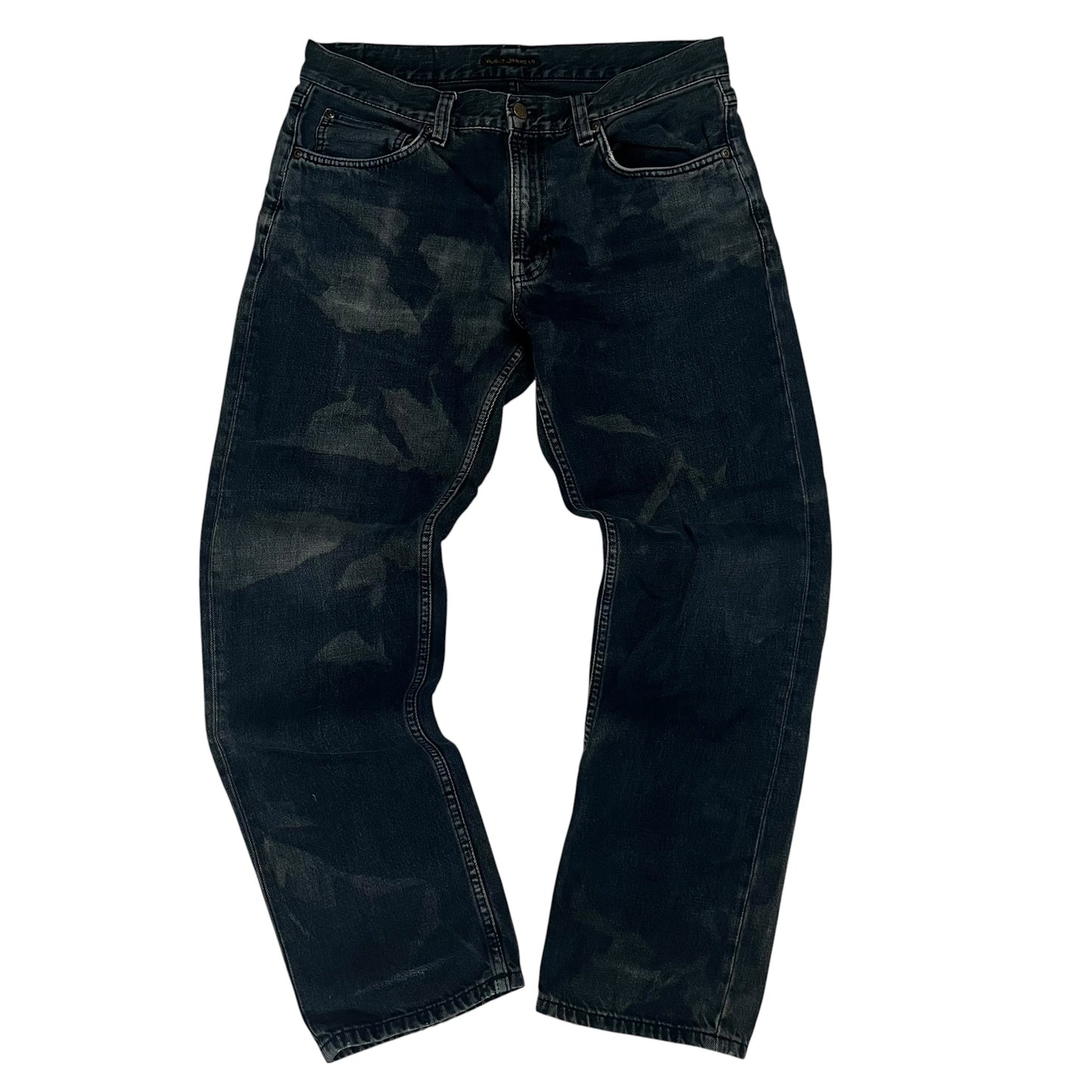 Nudie Jeans Bleached Dark Wash Vintage Straight 
Leg Premium Denim Streetwear W33 L32