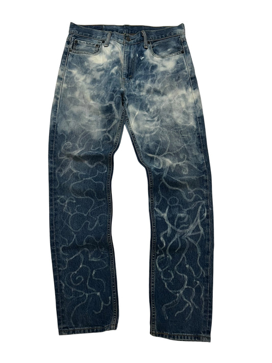 Levi's 511 Custom Bleached Smoke Swirl Art 
Vintage W33 L32 Streetwear Y2K Slim Fit Denim
