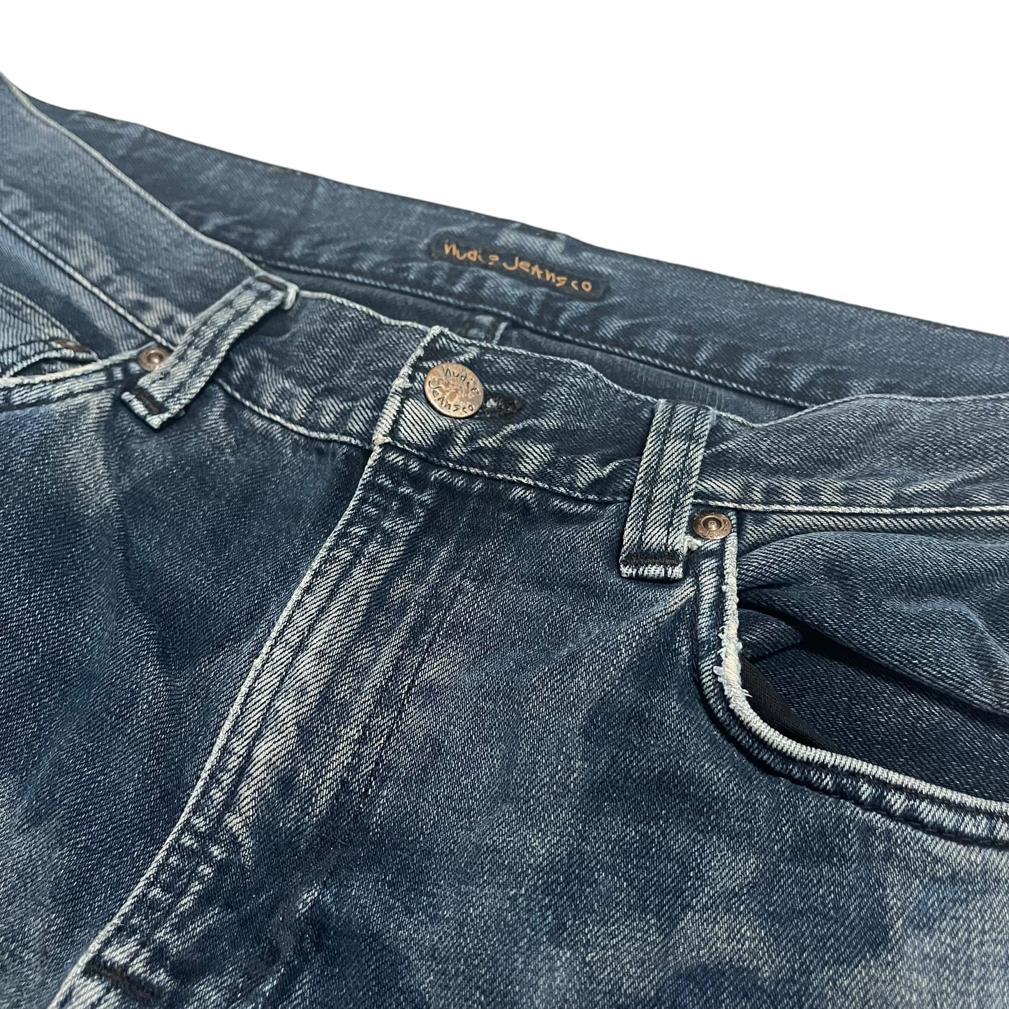 Nudie Jeans Bleached Dark Wash Vintage Straight 
Leg Premium Denim Streetwear W33 L32